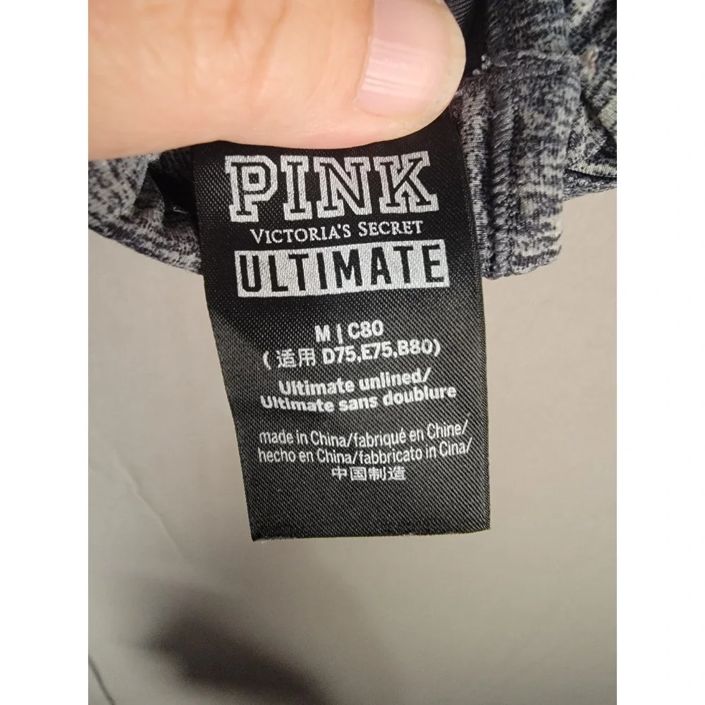 Victorias Secret PINK Ultimate Sports Bra Medium M Gray Caged Strappy Cutout Top